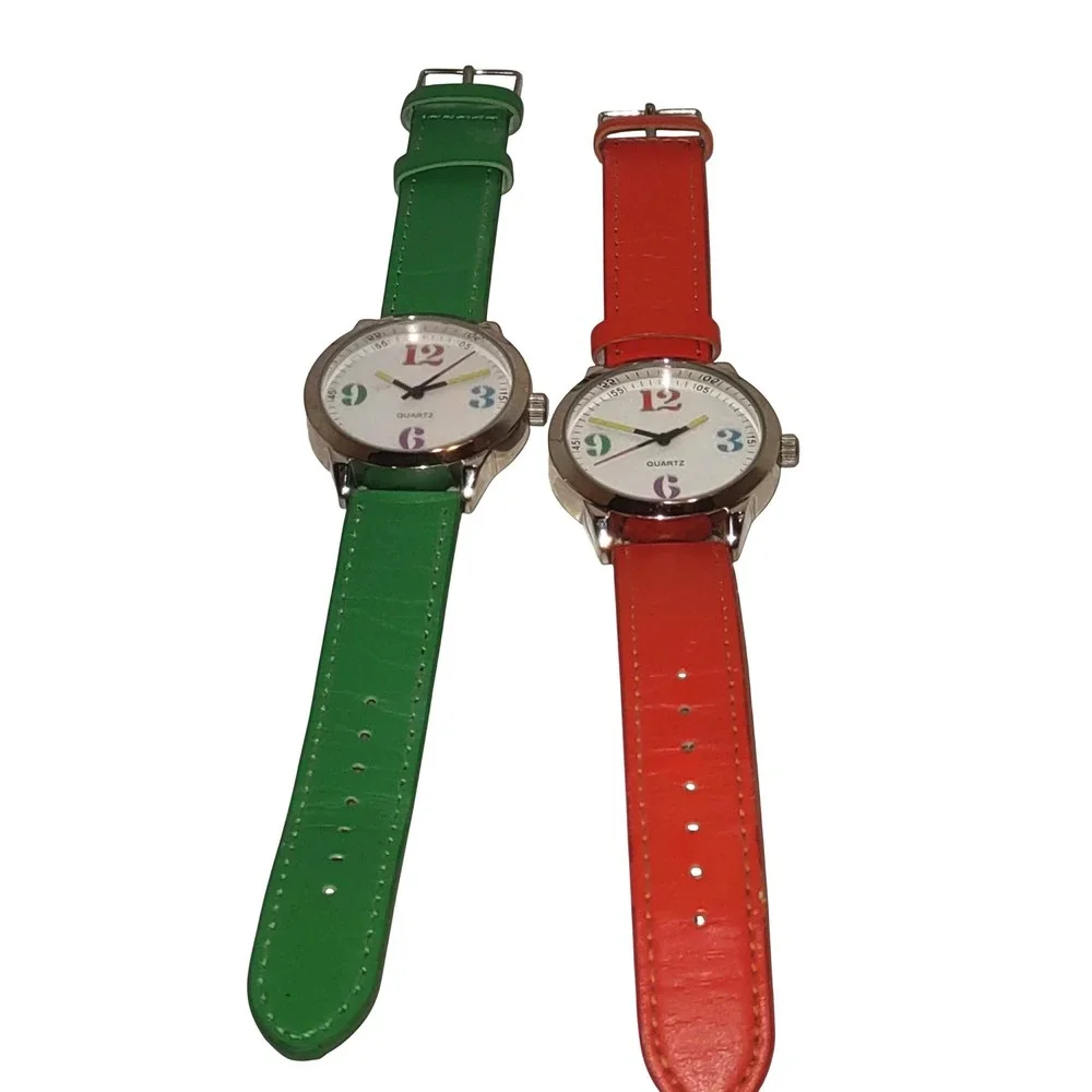 2 Avon Watches His + Hers Green Pink Quartz Movement Analog ACT Japan NEW NO BOX